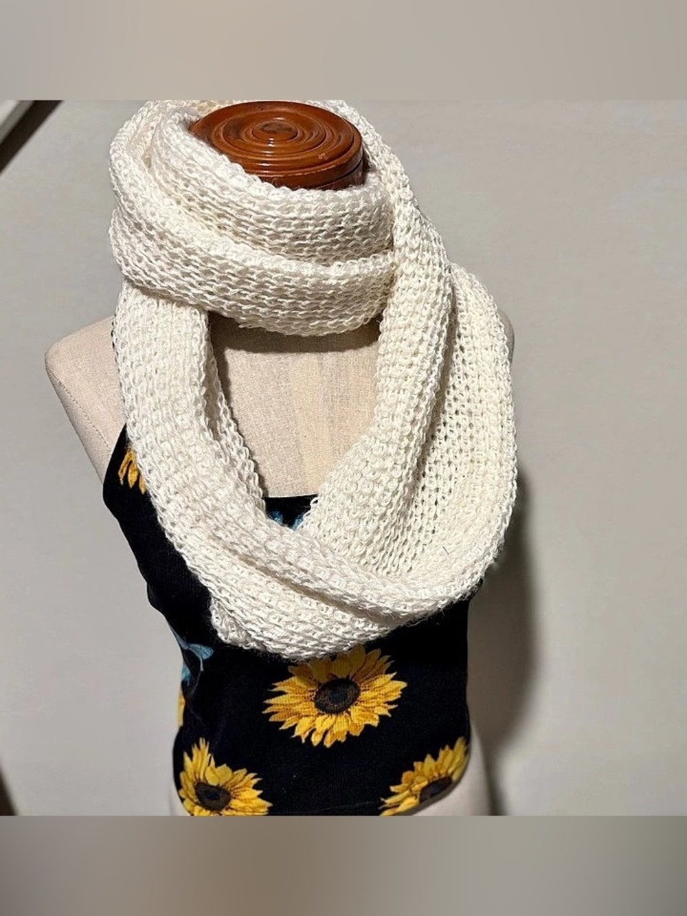 100% Alpaca Fur Knit Infinity Scarf in Cream Made in Peru by hand